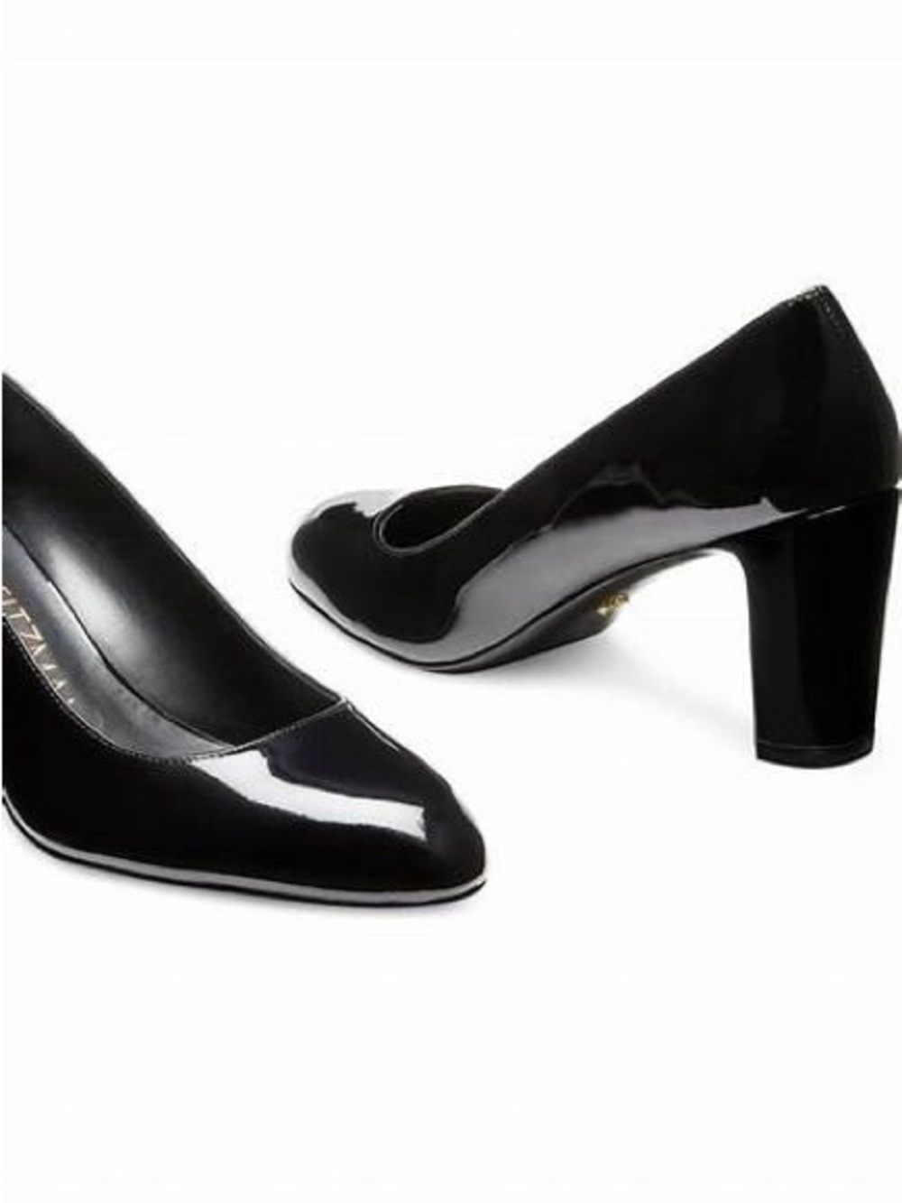 Stuart Weitzman Vida 75 Block Pump Classic Black Patent Leather 6.5